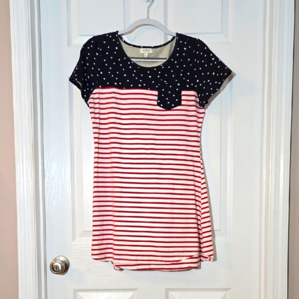 Umgee Navy Red White Stars Stripes Mini Dress/Tunic Size Large